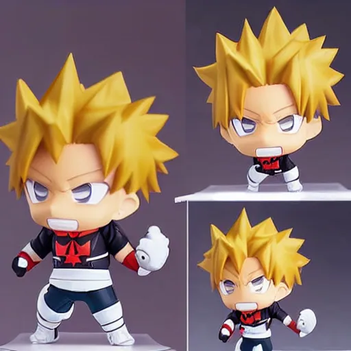 Image similar to high quality portrait flat matte painting of cute Bakugou Katsuki in the style of nendoroid and manga My Hero Academia , flat anime style, thick painting, medium close-up