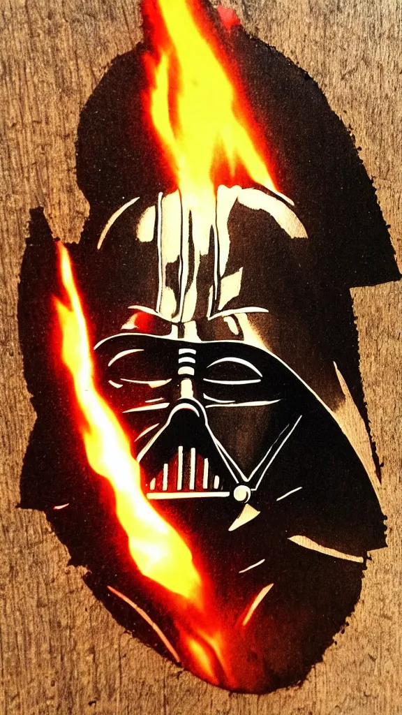 Image similar to a portrait of darth vader, in an action pose, burned into a slice of a log. in the style of a wood burned etching. color harmony, 8 k detail, gallery quality, hd wallpaper, premium prints available, hyper - detailed, intricate design.