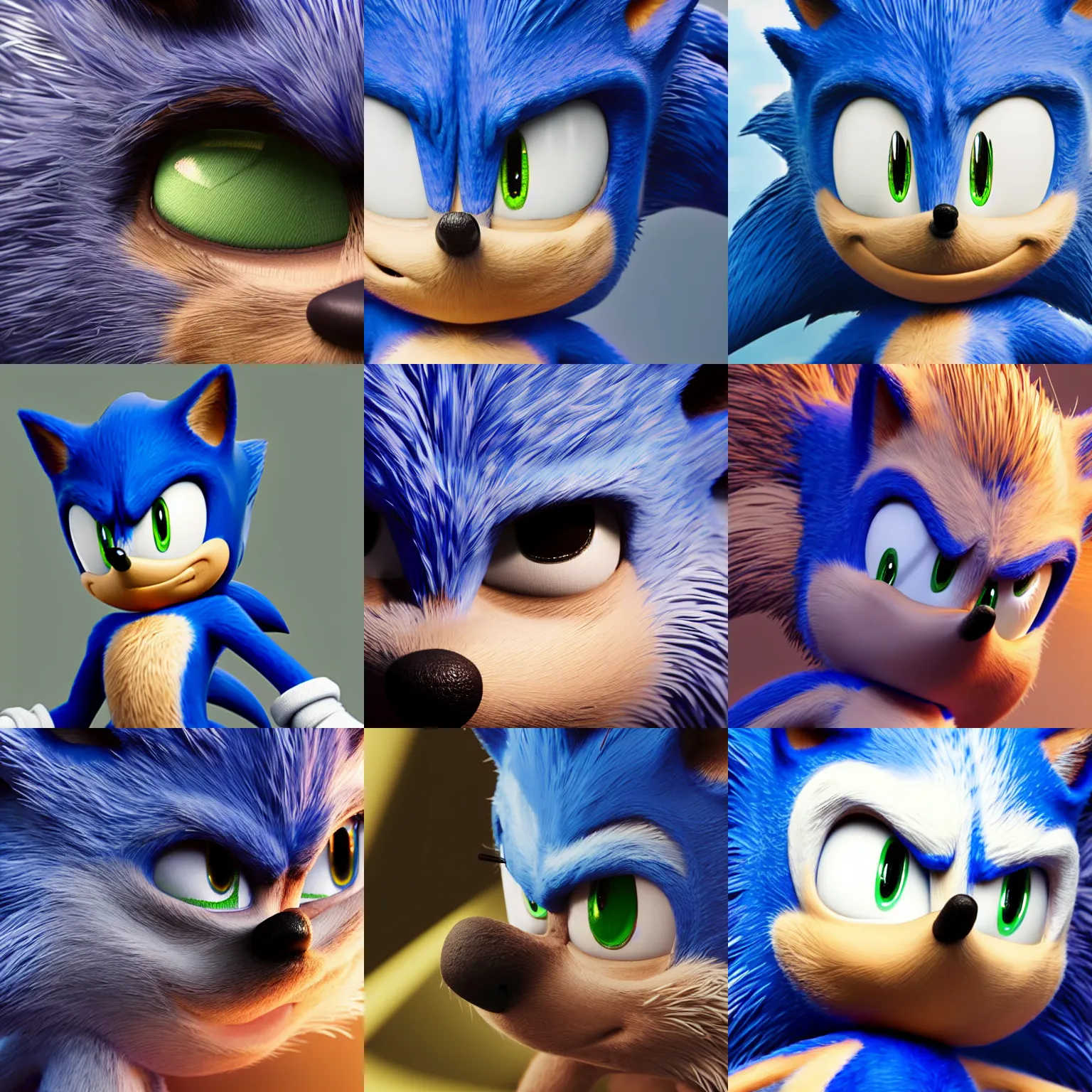 Prompt: a close up of sonic the hedgehog, concept art by senior character artist, cgsociety, photorealism, reimagined by industrial light and magic, rendered in unreal engine, official art