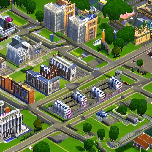 Prompt: isometric view of london in the sims 2 0 0 0 game screenshot