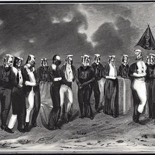 Prompt: devil worshipers meeting, 1 8 0 0 s, historical photograph