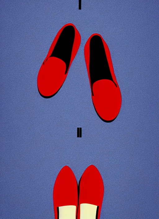 Image similar to minimal movie poster, red shoe and blue shoe