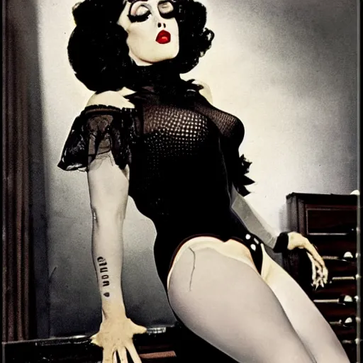 Prompt: Dr. Frank N. Furter as a vintage pin up girl