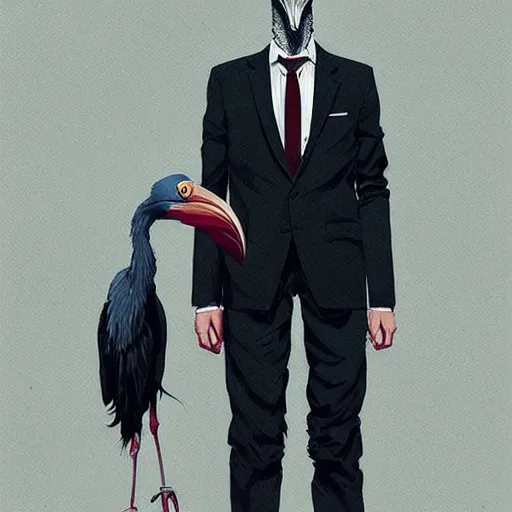 Image similar to a realistic portrait of anthropomorphized shoebill stork wearing suit and tie, photographic realistic background, by atey ghailan, by greg rutkowski, by greg tocchini, by james gilleard, by joe fenton, by kaethe butcher, trending on instagram, award winning details