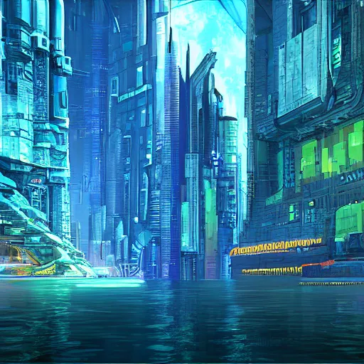 Image similar to Cyberpunk Atlantis, digital art