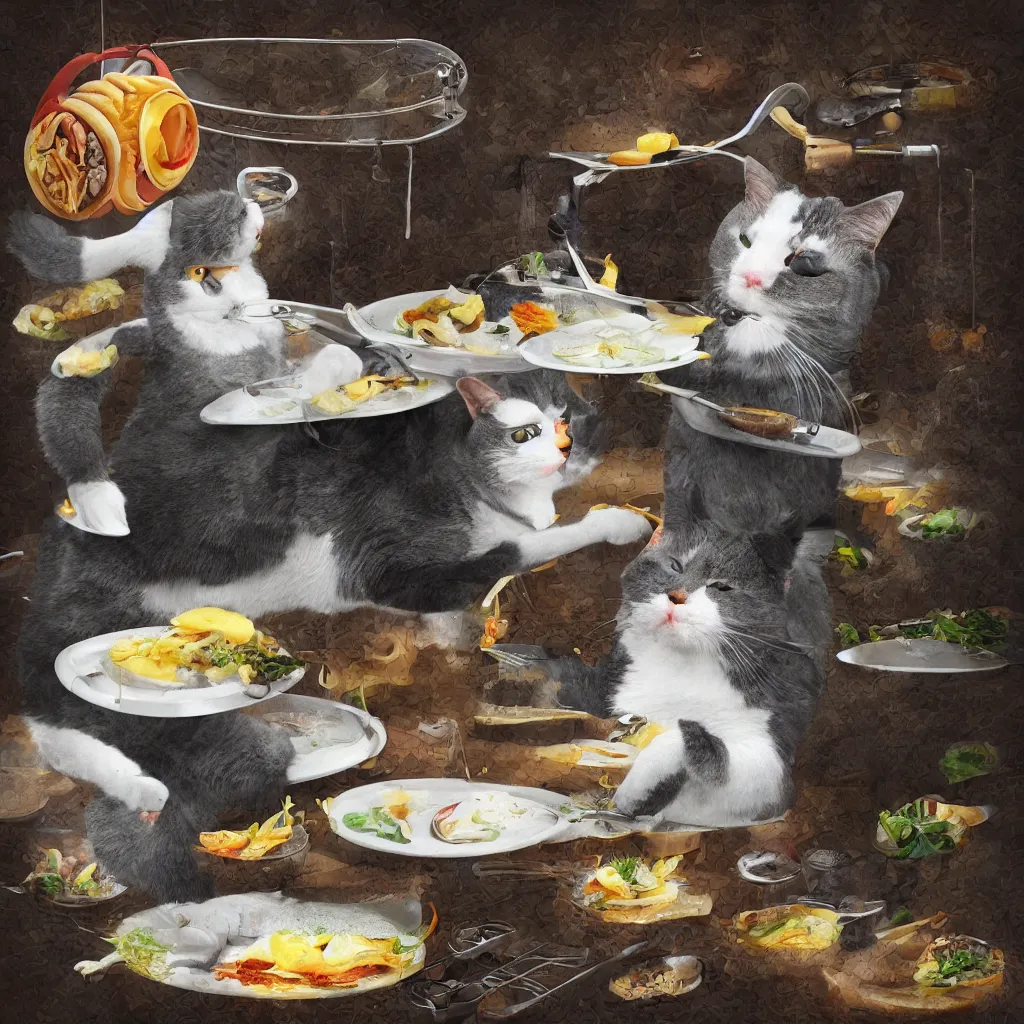 Image similar to “a cat chef named Alton Gray cooking a fish, high-definition, digital art, 8k”