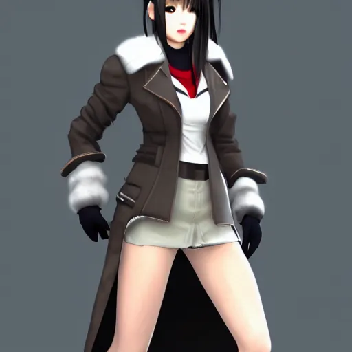 Image similar to high quality head and shoulders tifa lockhart wearing a coat, trending on artstation