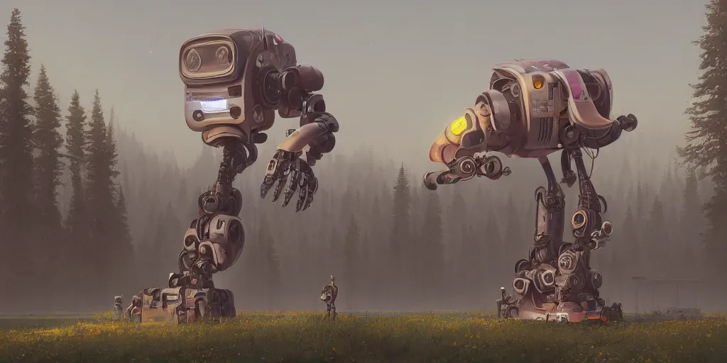 Prompt: a beautiful matte painting of a robot by simon stalenhag and alan bean, trending on artstation