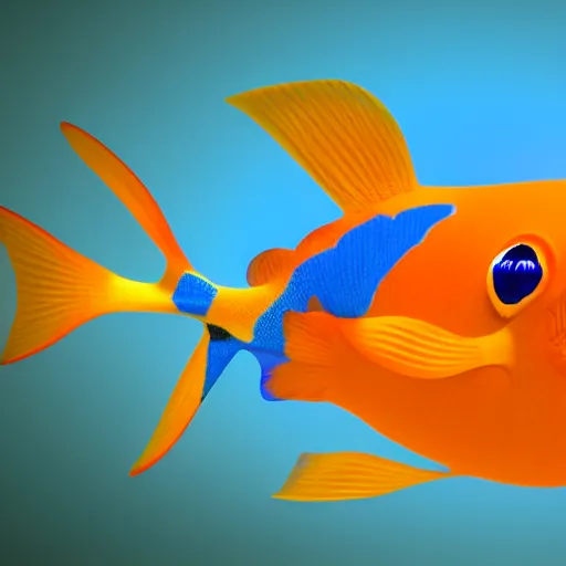 Image similar to 3D render of a cute tropical fish in an aquarium on a dark blue background, digital art