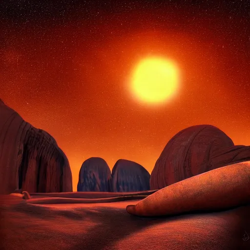 Image similar to star birth at uluru, didgeridoo, epic fantasy art in 8 k photorealistic illustration