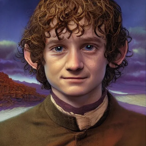 Prompt: the Ringbearer Frodo Baggins by Mark Brooks, Donato Giancola, Victor Nizovtsev, Scarlett Hooft, Graafland, Chris Moore