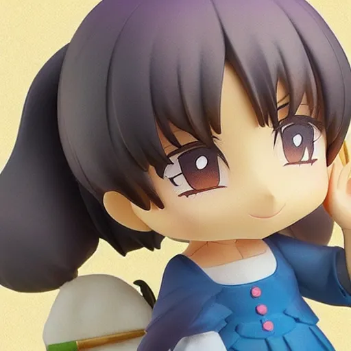 Image similar to beautiful water color concept art of cute nendoroid girl in the style of story book, toon rendering, close-up, flat, lacking in three-dimensionality, flat tone