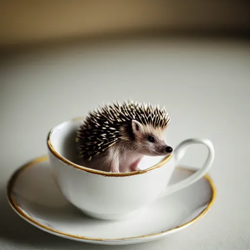 Image similar to baby hedgehog in a teacup, photography, minimalistic, 8 k