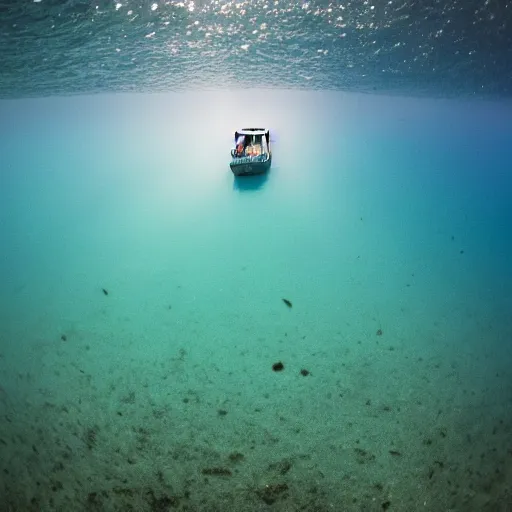 Prompt: boat from below, underwater photo