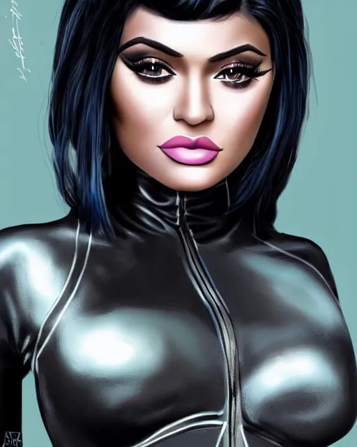 Prompt: kylie jenner as catwoman, sexy look, realistic digital art, artstation