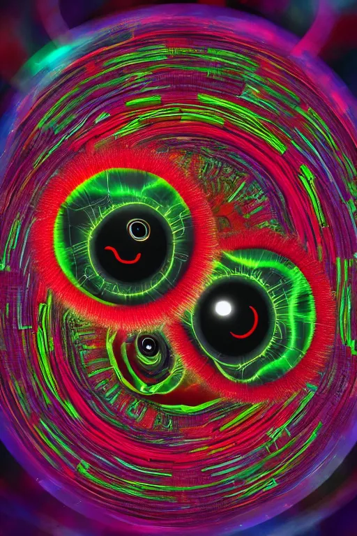 Image similar to many - eyed something with bizarre colors, abstraction, random, art, radial blur, glitch art, digital, weird, various, artstyles, 8 k, hdr, detailed, high quality, high resolution, 4 k, 8 k quality, 1 6 k, lossless, lossless quality