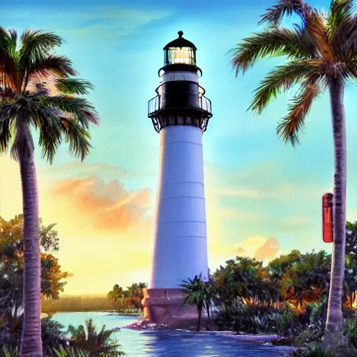 Image similar to painting of universal's islands of adventure lighthouse, universal orlando, artstation