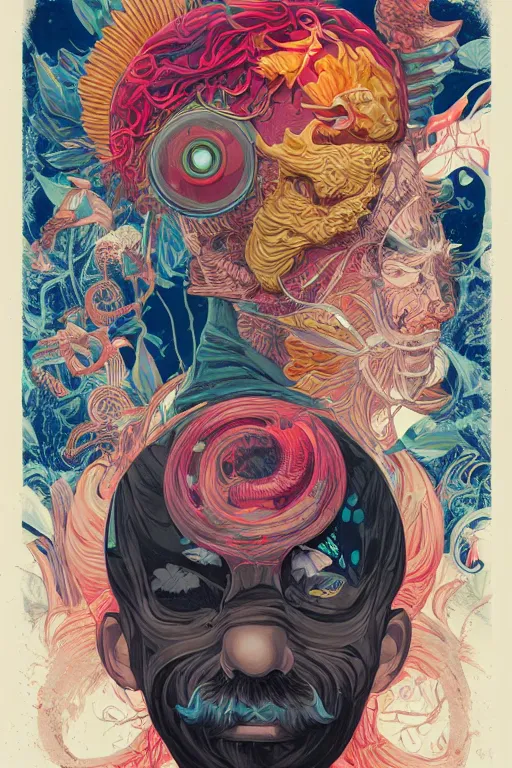 Prompt: the mustache brain, tristan eaton, victo ngai, artgerm, rhads, ross draws