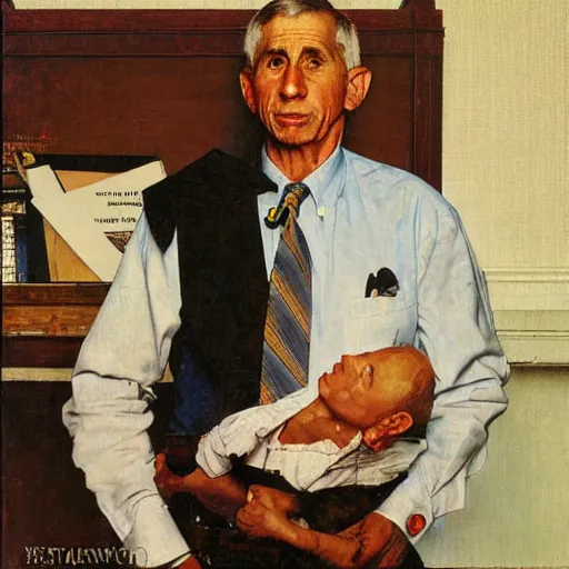 Image similar to a norman rockwell painting of anthony fauci