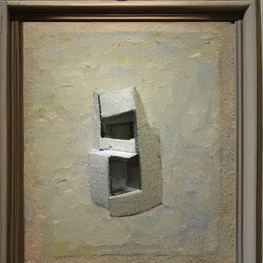 Prompt: a impasto painting by shaun tan of an abstract sculpture by the caretaker