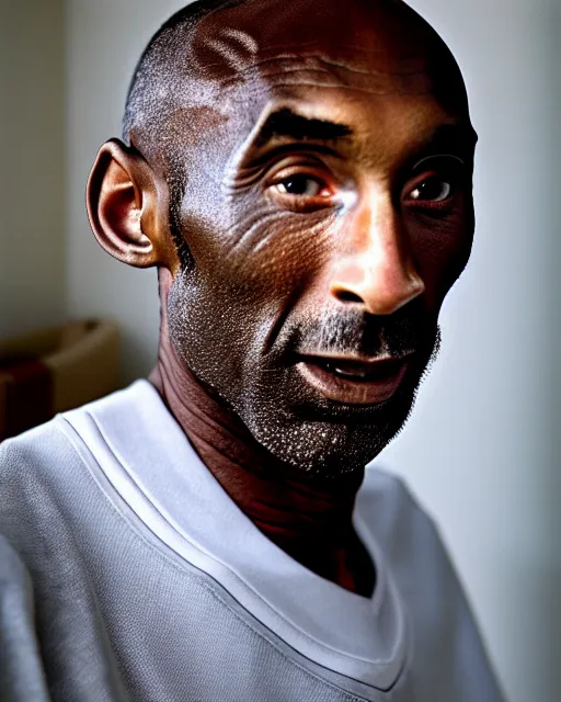 Image similar to portrait of kobe bryant, wrinkled, in 7 0 years old, wearing lakers jersey, photography by steve mccurry, 1 5 mm lens, in his study, trending on artstation