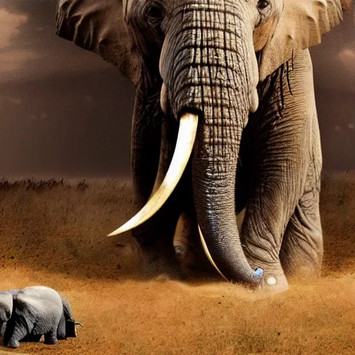 Image similar to an elephant falling apart and crumbling to dust to the air, photorealistic