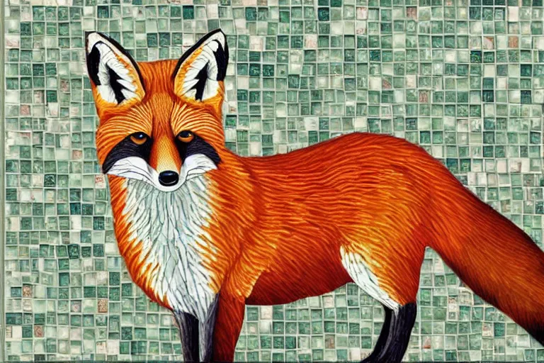 Image similar to Tile mosaic mural of a Red Fox, intricate detailing, mostly triangular and geometric, beautiful high quality art