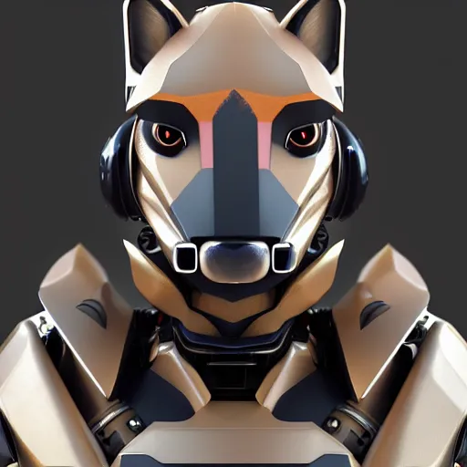 Prompt: A whimsical fox in cybernetic mecha armor, bust portrait, art by Eugenia firs ArtStation, Octane render, intricate detail, smooth, sharp focus,