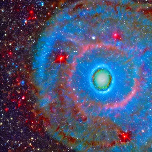 Prompt: Street art. NGC7293 Helix Nebula in intrared by VISTA telescope, Chile. bubblegram by Egon Schiele, by Yiannis Moralis brash