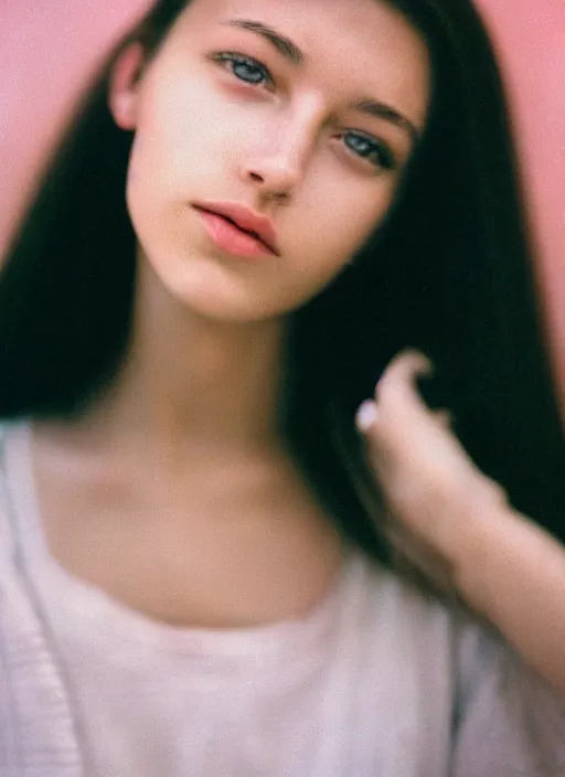 Image similar to kodak portra 400, photo portrait close-up of a beautiful girl.