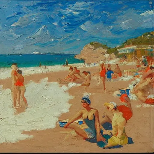 Image similar to oil paint impasto reliefs, italian beach scene, an artwork by charles w. bartlett