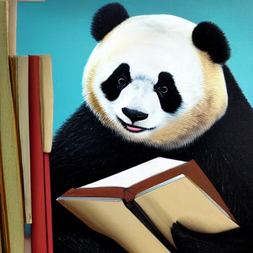 Image similar to Oil Painting of an anthropomorphic Panda Bear Holding a book and a pair of dividers in a science-lab with fantastic creations around him, concept art, highly detailed, hyperrealism, 4k rendering - C 9