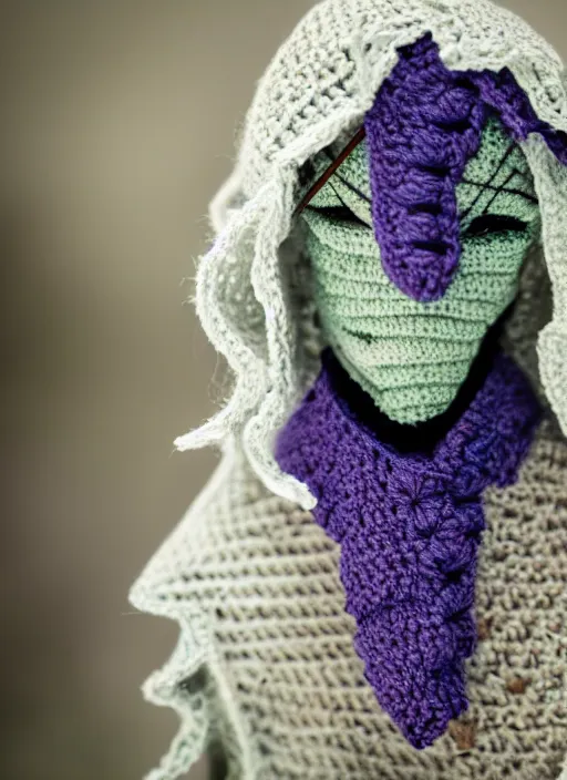 Image similar to crochet of drizzt do'urden, high quality, Sigma 50mm f/1.4
