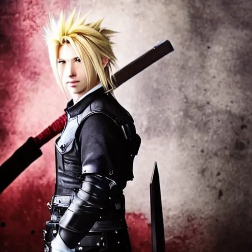 Image similar to A photograph of Cloud Strife in real life