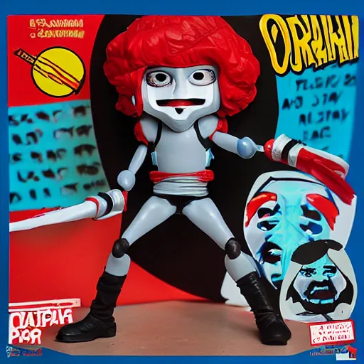 Image similar to orlan cosplay orlan, stop motion vinyl action figure, plastic, toy, butcher billy style