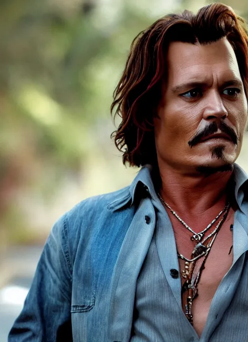 Image similar to film still of Johnny Depp as Martin Riggs in Lethal Weapon, 4k