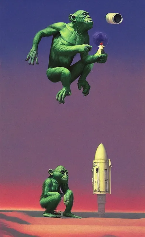 Prompt: chimpanse war in space fighting yoda ,Edward Hopper and James Gilleard, Zdzislaw Beksinski highly detailed