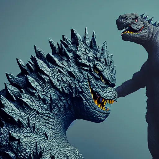 Prompt: Godzilla trying to tie his shoes, octane 3D render, artstation