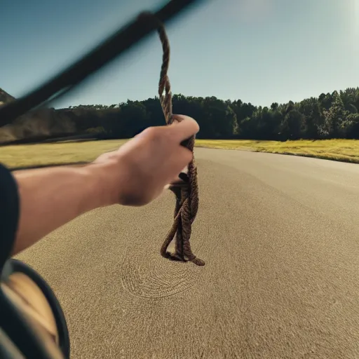 Prompt: Rope man driving to work, award winning photograph 4k HD