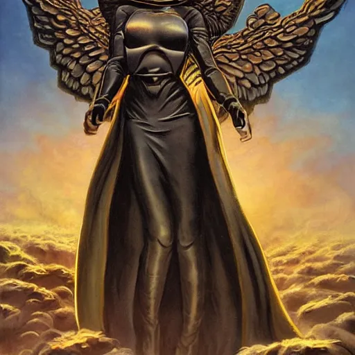 Image similar to painting in style of michael whelan, the dark angel of coffee