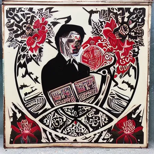 Image similar to transylvanian folk art, in the style of graffiti, made by shepard fairey