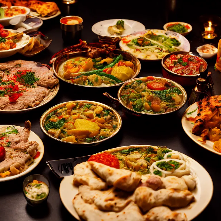 Prompt: close - up focused dslr photograph of an turkish dinner, 8 k, high detail, volumetric lighting, hyperrealism, aesthetically pleasing, studio lighting, trending