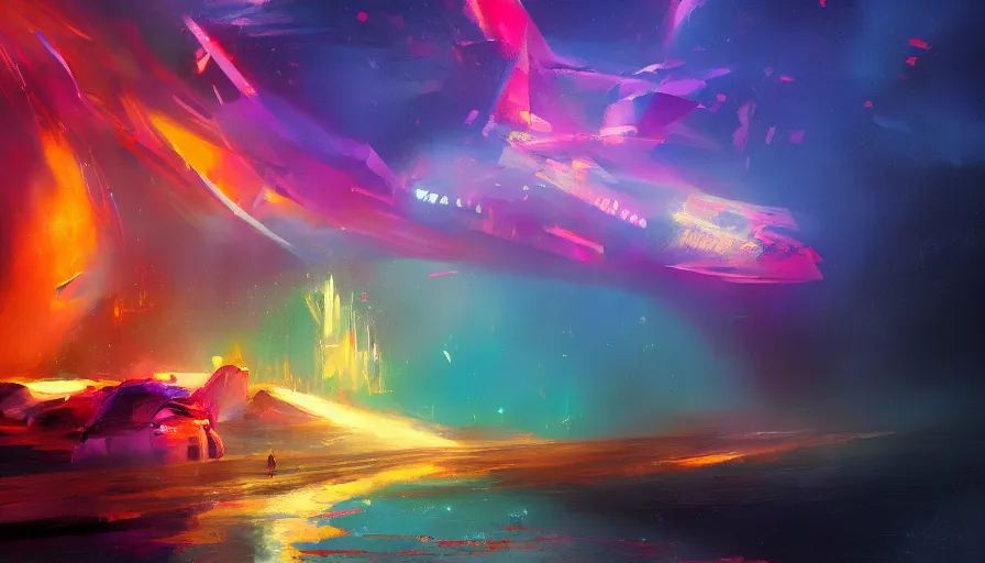 Prompt: concept art by jama jurabaev, cinematic shot, trending on artstation, high quality, brush stroke, hyperspace, vibrant colors, thunderstorm