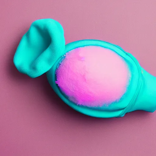 Prompt: cotton Candy shaped like a grenade!!!, centered, product shot, airy, iridescent lighting, gradient background