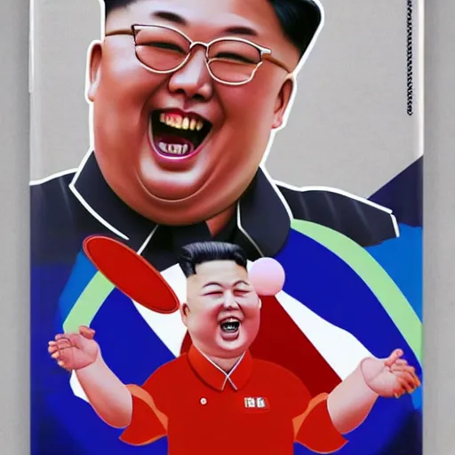 Image similar to Kim Jong Un playing ping pong and being really happy, photorealistic