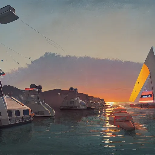 Image similar to yachting club by simon stalenhag