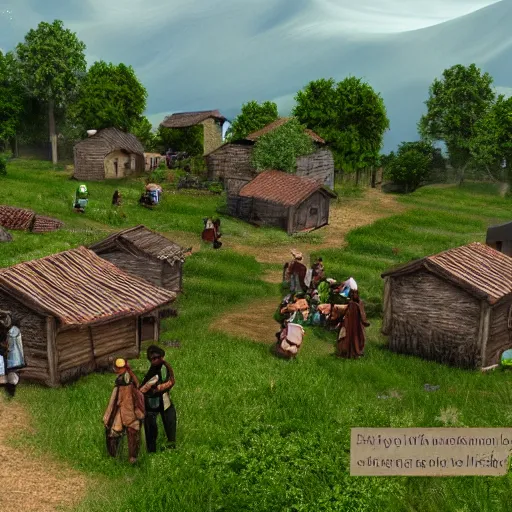 Image similar to A busy village with working peasants, Realistic, HDR, Clear Image, HDD, Dynamic lighting,