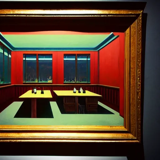 Image similar to An empty sad restaurant, Edward Hopper and James Gilleard, Zdzislaw Beksinski, Mark Ryden, Wolfgang Lettl highly detailed, hints of Yayoi Kasuma