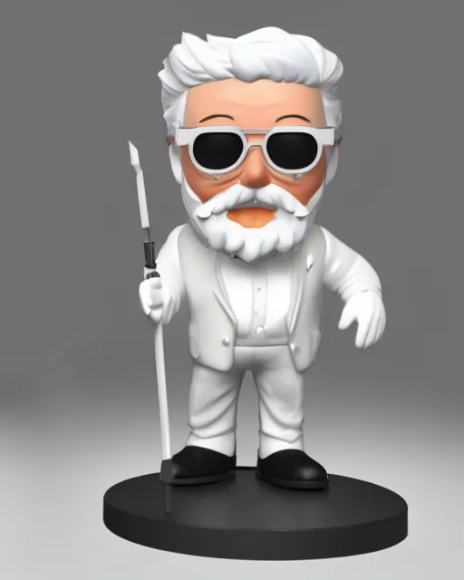 Image similar to full body 3 d render of col sanders as a funko pop!, four, studio lighting, white background, single body, no shadow, blender, trending on artstation, 8 k, highly detailed