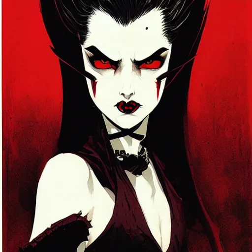 Image similar to beautiful vampire queen with fangs, symmetrical face, evil, portrait, cinematic, dramatic, powerful, super detailed and intricate, by koson ohara, by darwyn cooke, by greg rutkowski, by satoshi kon